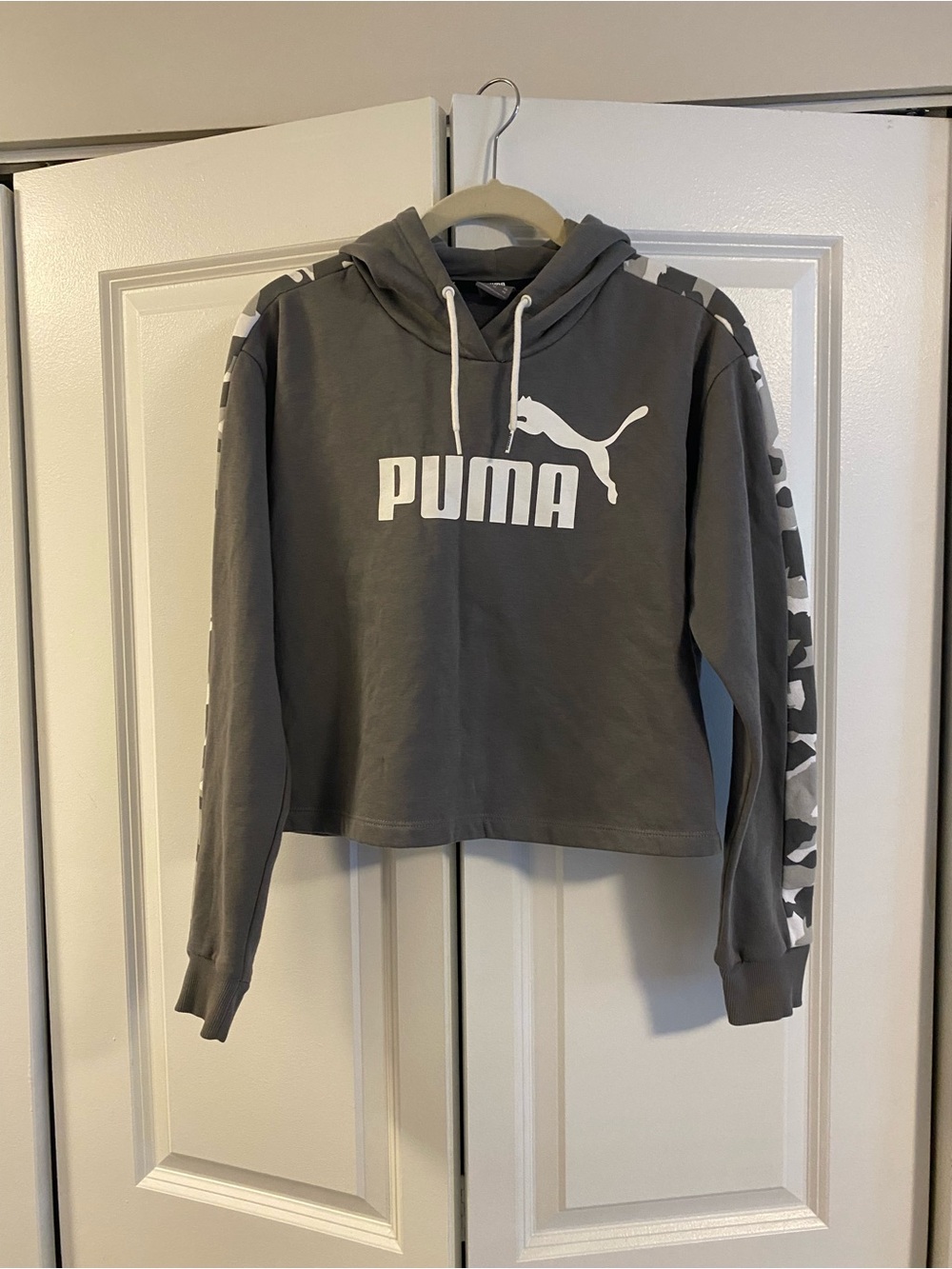 Puma Charcoal Cropped Hoodie with White Logo